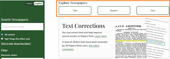 Screenshot of Papers Past  page. 