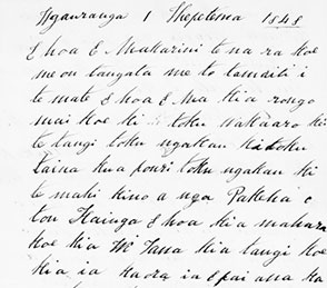 Crop from a 1848 letter written in te reo Māori to Donald McLean