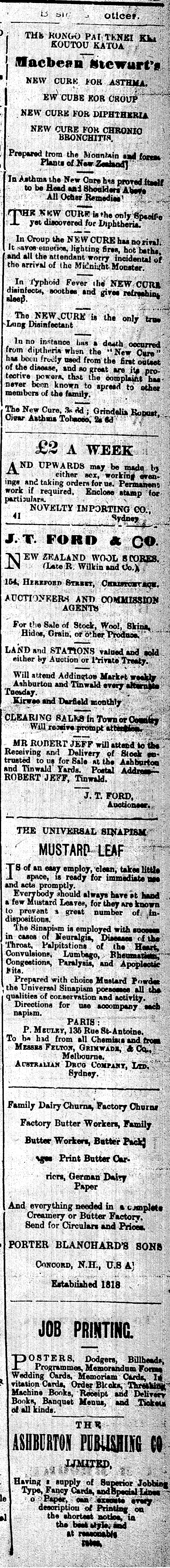 Papers Past Newspapers Ashburton Guardian 17 January 13 Page 1 Advertisements Column 6