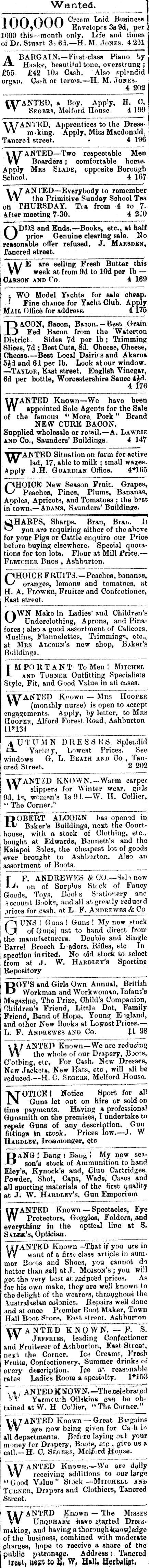 Papers Past Newspapers Ashburton Guardian 23 April 15 Page 2 Advertisements Column 2