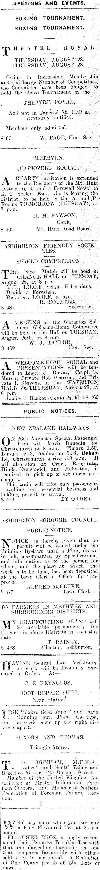 Papers Past Newspapers Ashburton Guardian 25 August 1919 Page 1 Advertisements Column 4