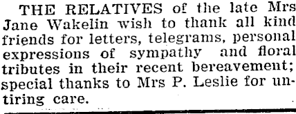 bereavement newspapers telegrams wakelin relatives