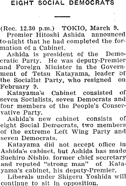 Papers Past Newspapers Ashburton Guardian 10 March 1948 Japanese Cabinet