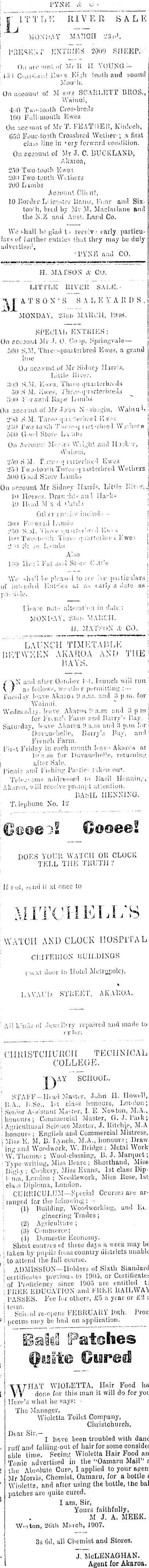 Papers Past Newspapers Akaroa Mail And Banks Peninsula Advertiser 17 March 1908 Page 3 Advertisements Column 2