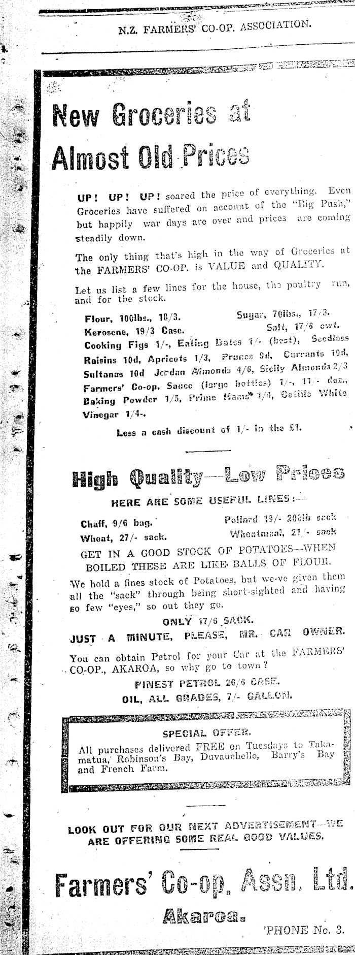 Papers Past Newspapers Akaroa Mail And Banks Peninsula Advertiser 8 July 1919 Page 3 Advertisements Column 1