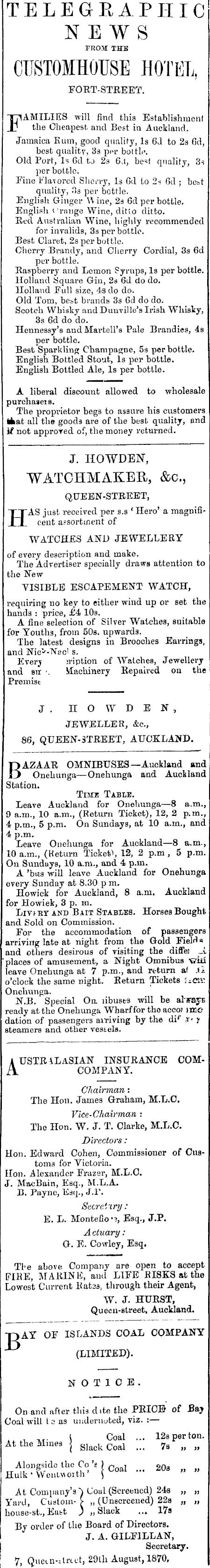 Papers Past Newspapers Auckland Star September 1870 Page 3 Advertisements Column 2