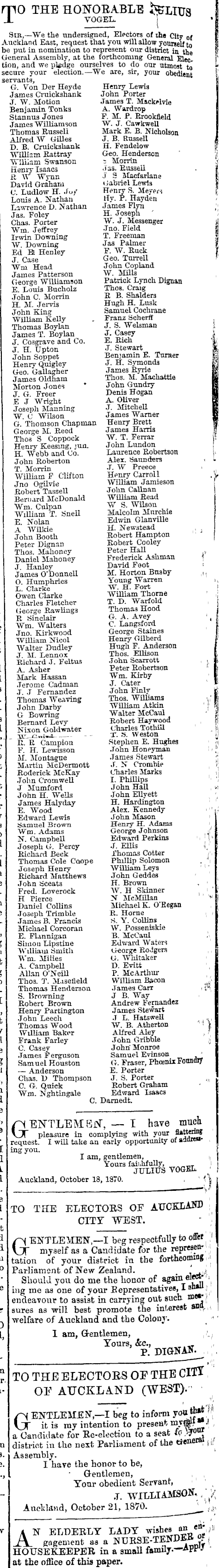 Papers Past Newspapers Auckland Star 24 October 1870 Page 2 Advertisements Column 4