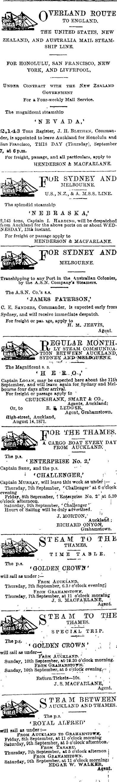 Papers Past Newspapers Auckland Star 7 September 1871 Page 3 Advertisements Column 2