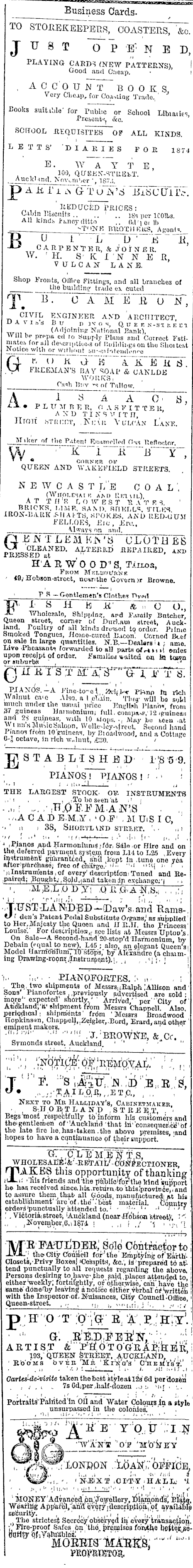 Papers Past Newspapers Auckland Star 3 December 1873 Page 1 Advertisements Column 3
