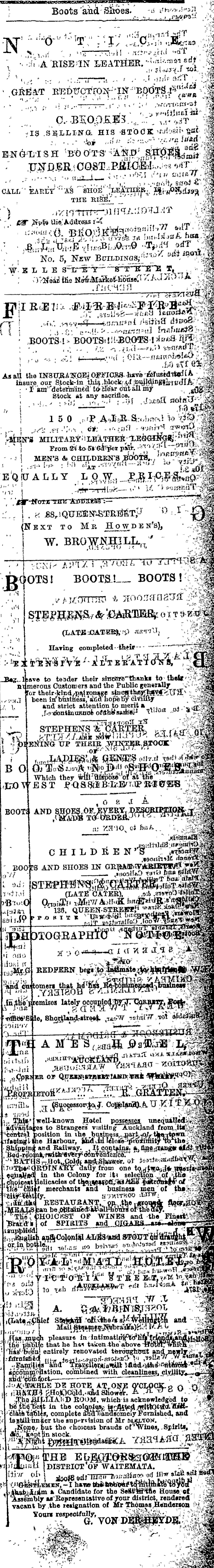 Papers Past Newspapers Auckland Star 14 July 1874 Page 1 Advertisements Column 7