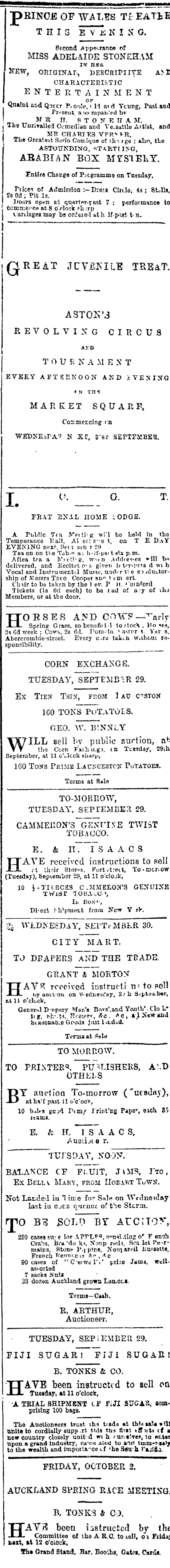 Papers Past Newspapers Auckland Star 28 September 1874 Page 3 Advertisements Column 6