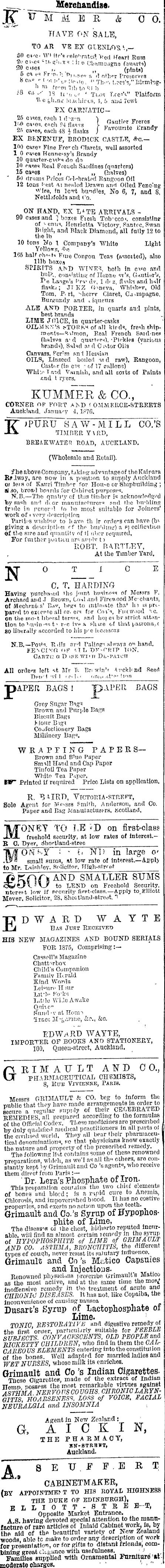 Papers Past Newspapers Auckland Star 14 March 1876 Page 4 Advertisements Column 1