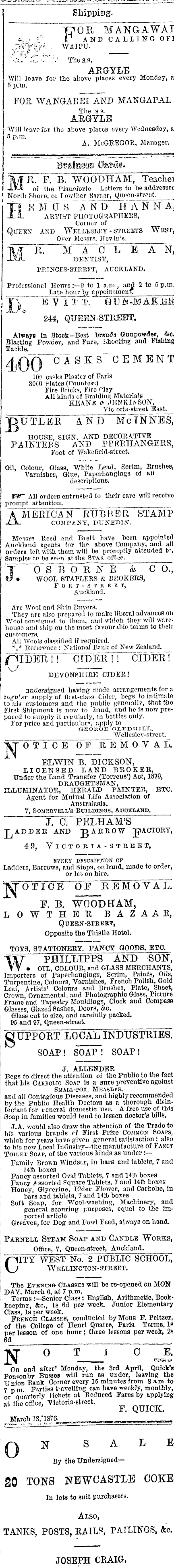 Papers Past Newspapers Auckland Star 29 March 1876 Page 1 Advertisements Column 2