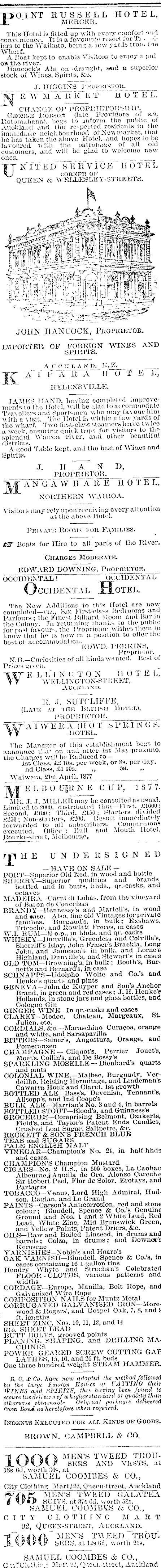 Papers Past Newspapers Auckland Star 6 August 1877 Page 4 Advertisements Column 3