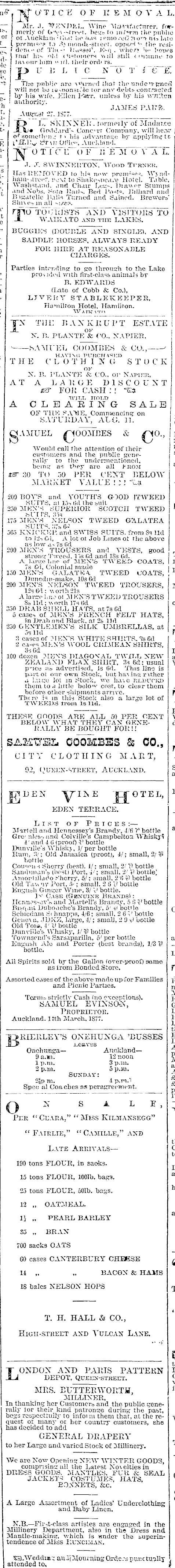 Papers Past Newspapers Auckland Star 27 August 1877 Page 3 Advertisements Column 3