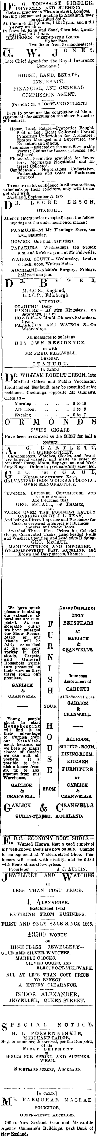 Papers Past Newspapers Auckland Star 24 September 1885 Page 2 Advertisements Column 2