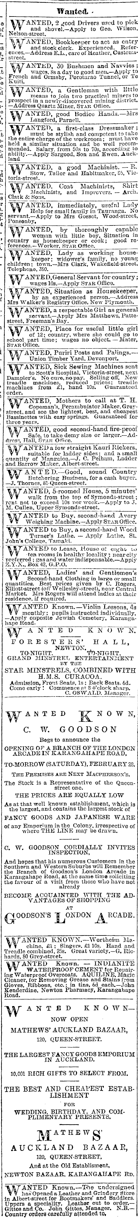 Papers Past Newspapers Auckland Star 28 February 1891 Page 1 Advertisements Column 6