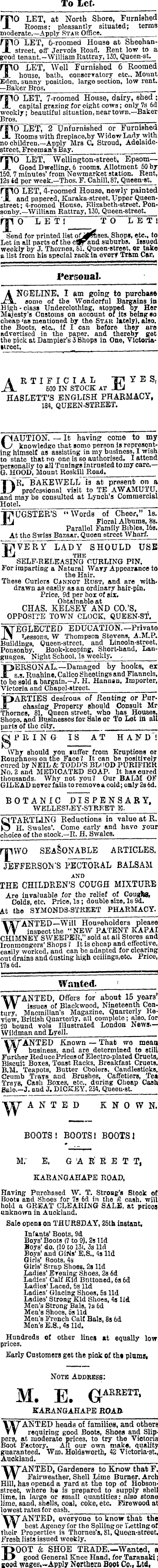 Papers Past Newspapers Auckland Star 30 August 1892 Page 1 Advertisements Column 5