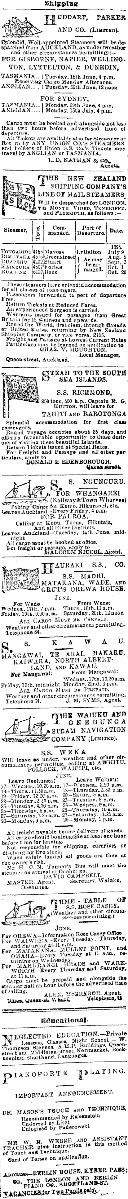 Papers Past Newspapers Auckland Star 16 June 1896 Page 1 Advertisements Column 3