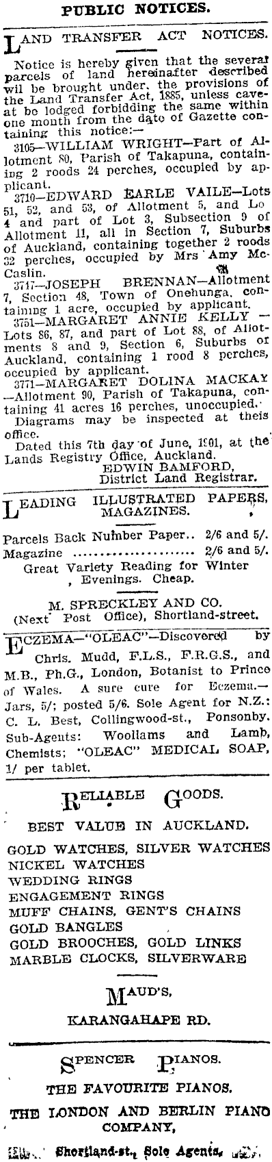 Papers Past Newspapers Auckland Star 11 June 1901 Page 8 Advertisements Column 1