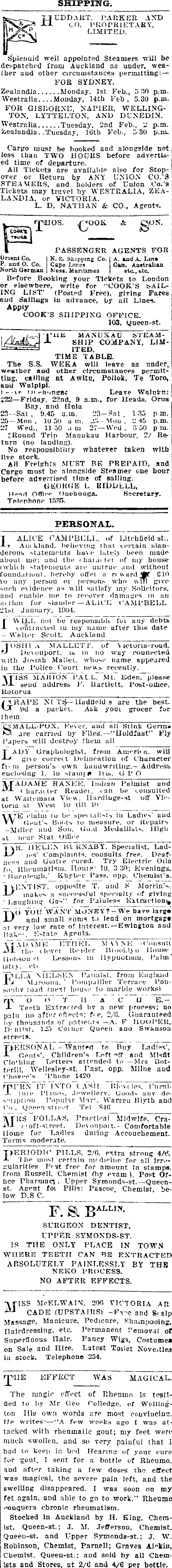 Papers Past Newspapers Auckland Star 23 January 1904 Page 1 Advertisements Column 4