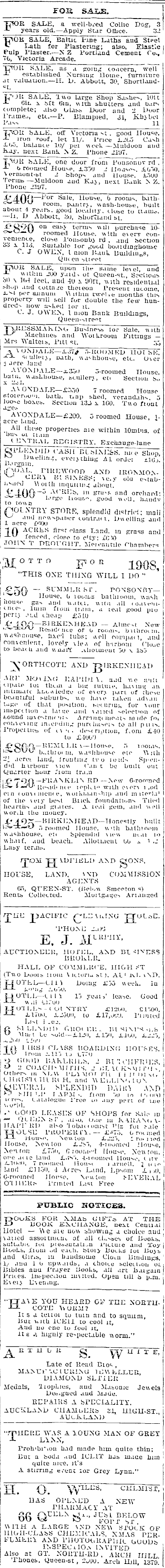 Papers Past Newspapers Auckland Star 8 January 1908 Page 2 Advertisements Column 3