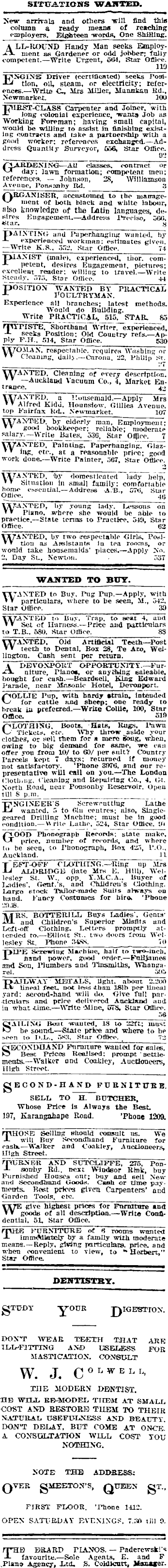 Papers Past Newspapers Auckland Star 18 September 1912 Page 1 Advertisements Column 5