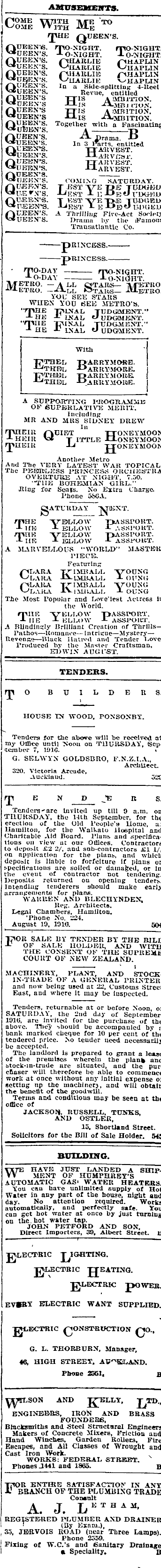 Papers Past Newspapers Auckland Star 31 August 1916 Page 12 Advertisements Column 5