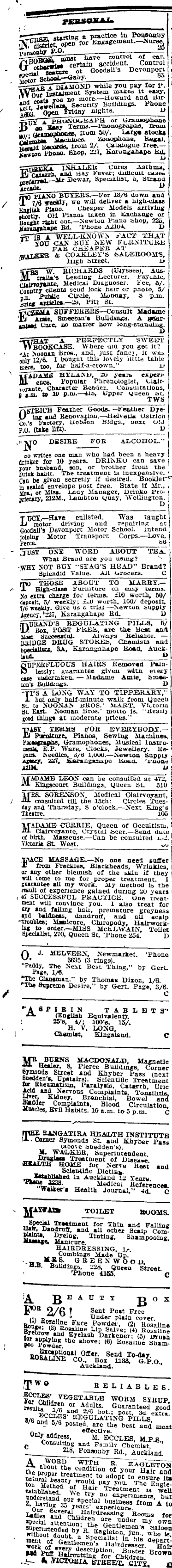 Papers Past Newspapers Auckland Star 8 November 1916 Page 3 Advertisements Column 1