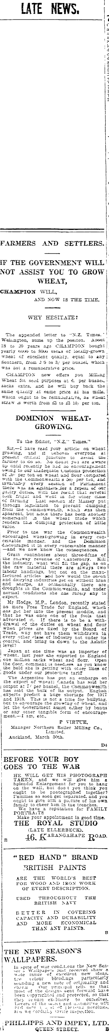 Papers Past Newspapers Auckland Star 7 April 1917 Page 4 Advertisements Column 3