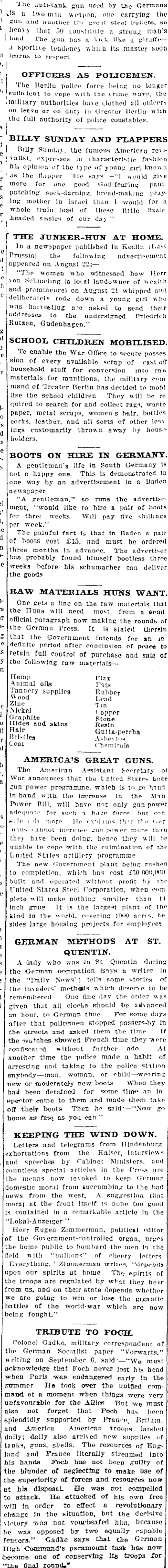 Papers Past Newspapers Auckland Star 9 November 1918 Sidelights On The War