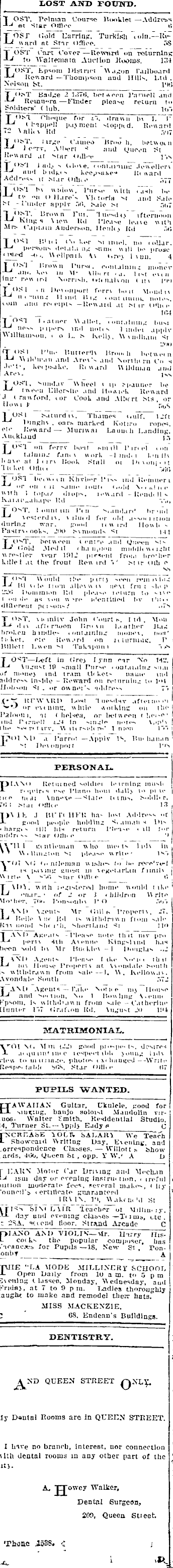 Papers Past Newspapers Auckland Star August 1919 Page 1 Advertisements Column 1