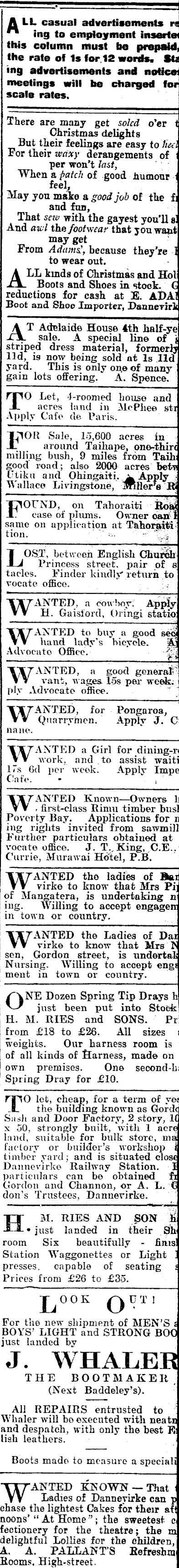 Papers Past Newspapers Bush Advocate 29 January 1908 Page 1 Advertisements Column 6