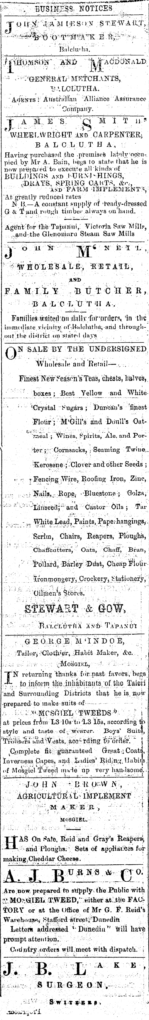 Papers Past Newspapers Bruce Herald December 1871 Page 1 Advertisements Column 5