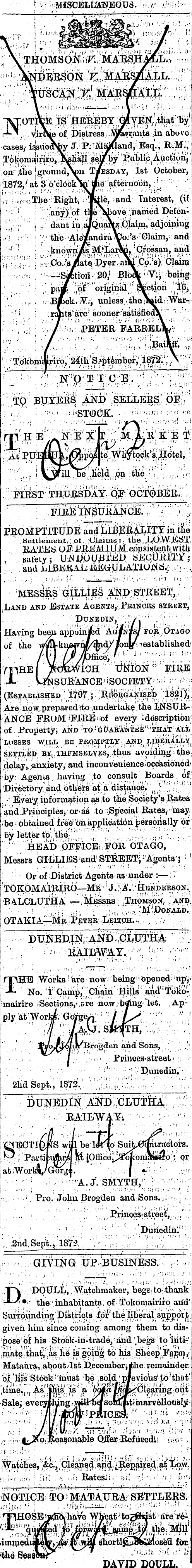 Papers Past Newspapers Bruce Herald 25 September 1872 Page 6 Advertisements Column 5