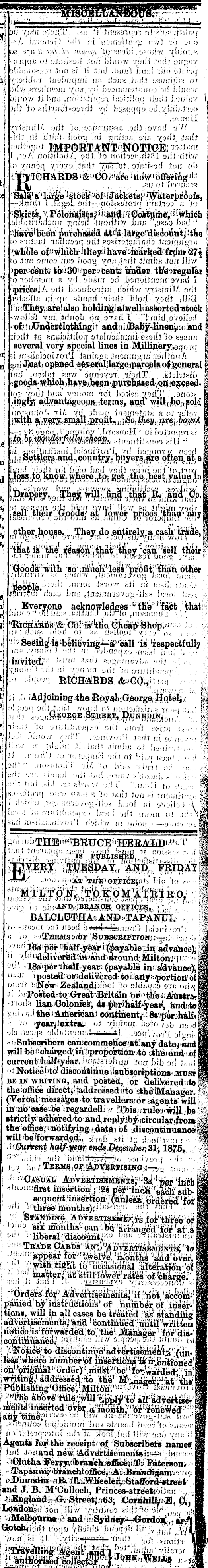 Papers Past Newspapers Bruce Herald 11 January 1876 Page 8 Advertisements Column 6