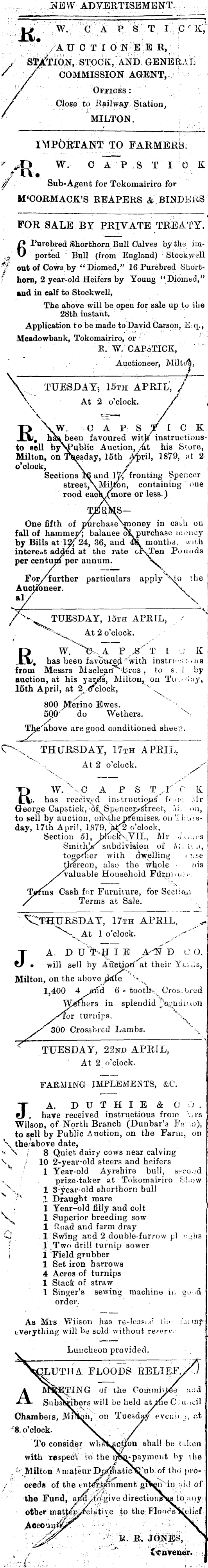 Papers Past Newspapers Bruce Herald 15 April 1879 Page 4 Advertisements Column 1