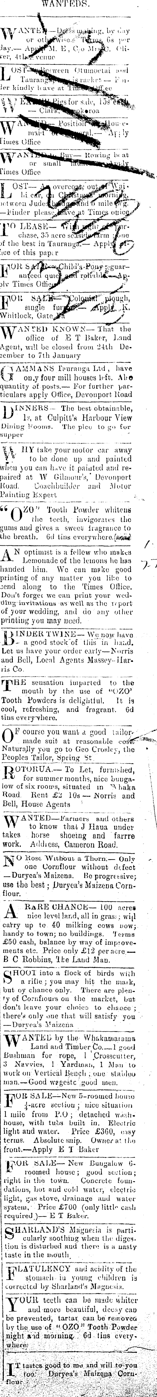 Papers Past Newspapers Bay Of Plenty Times 31 December 1917 Page 1 Advertisements Column 8