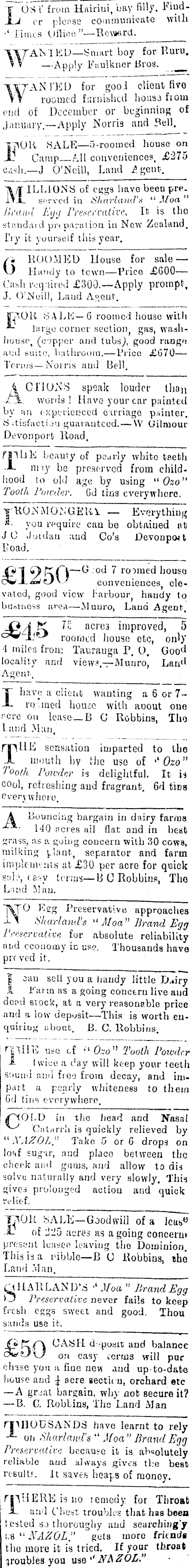 Papers Past Newspapers Bay Of Plenty Times 22 October 1919 Page 1 Advertisements Column 8