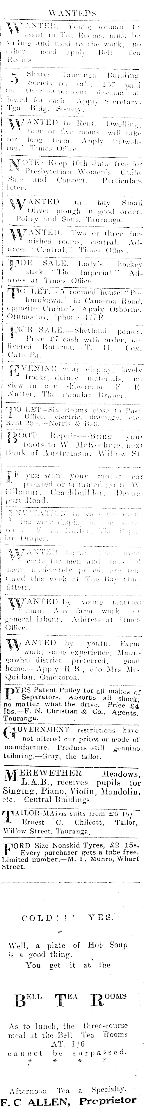 Papers Past Newspapers Bay Of Plenty Times 26 May 1925 Page 1 Advertisements Column 6