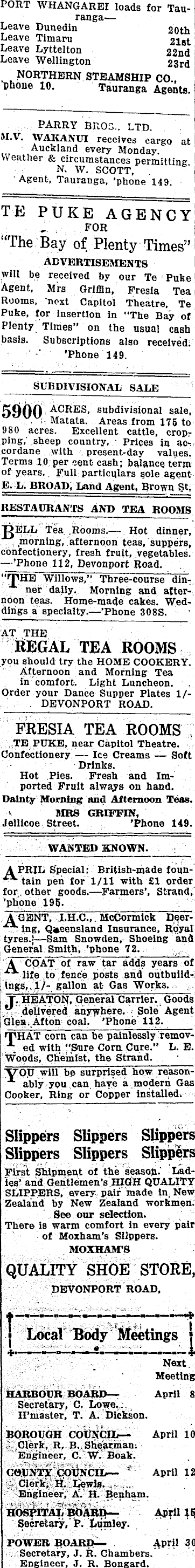 Papers Past Newspapers Bay Of Plenty Times 3 April 1935 Page 1 Advertisements Column 2