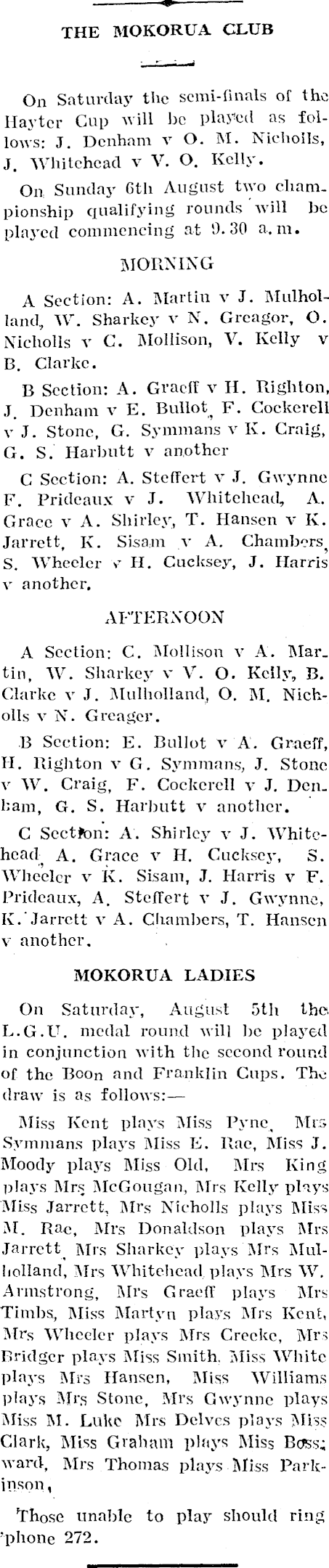 Papers Past Newspapers Bay Of Plenty Beacon 4 August 1939 The Golf Season