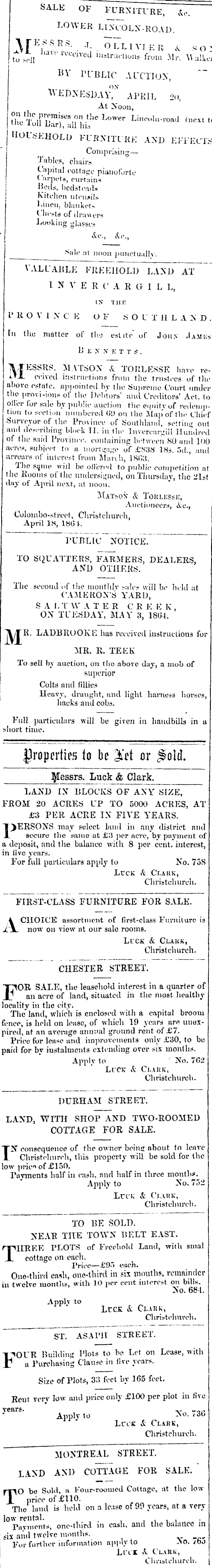 Papers Past Newspapers Press April 1864 Page 3 Advertisements Column 2