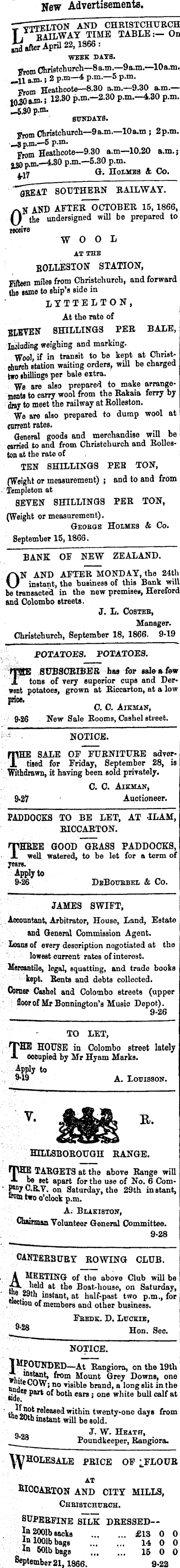 Papers Past Newspapers Press 28 September 1866 Page 1 Advertisements Column 1