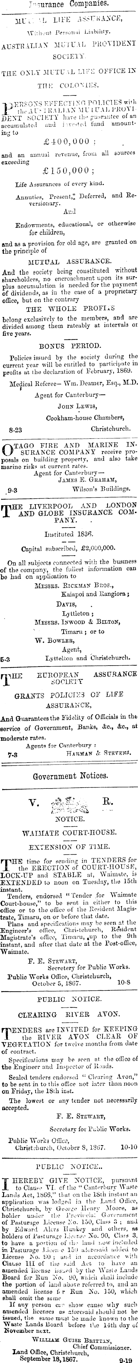 Papers Past | Newspapers | Press | 12 October 1867 | Page 4 Advertisements  Column 1