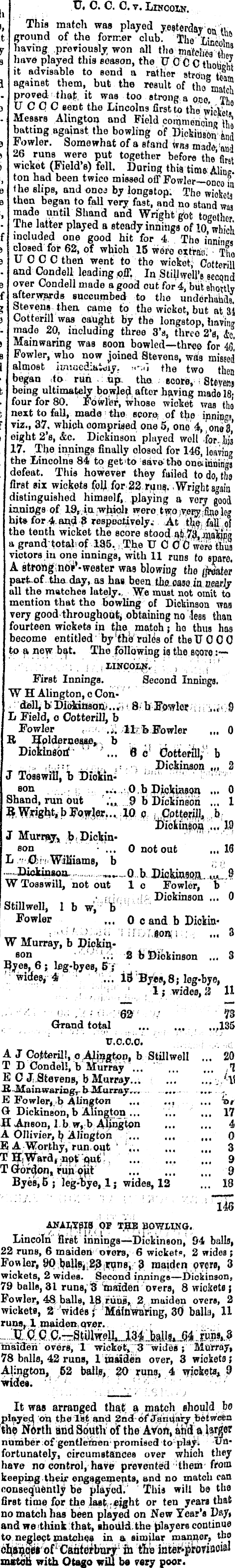 Papers Past Newspapers Press 30 December 1868 Cricket