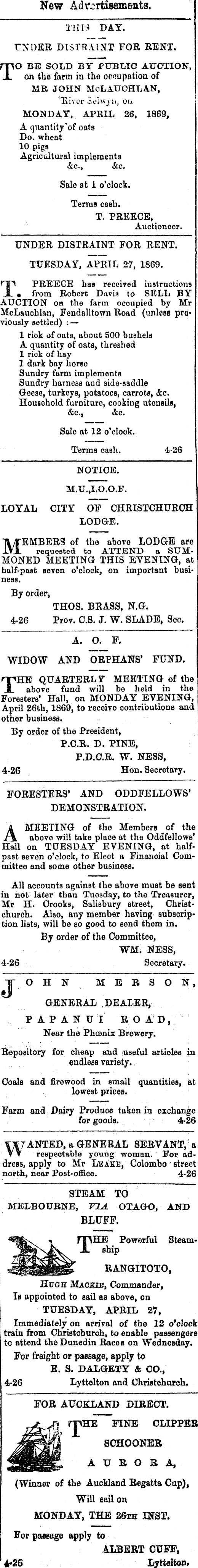 Papers Past Newspapers Press 26 April 1869 Page 3 Advertisements Column 2