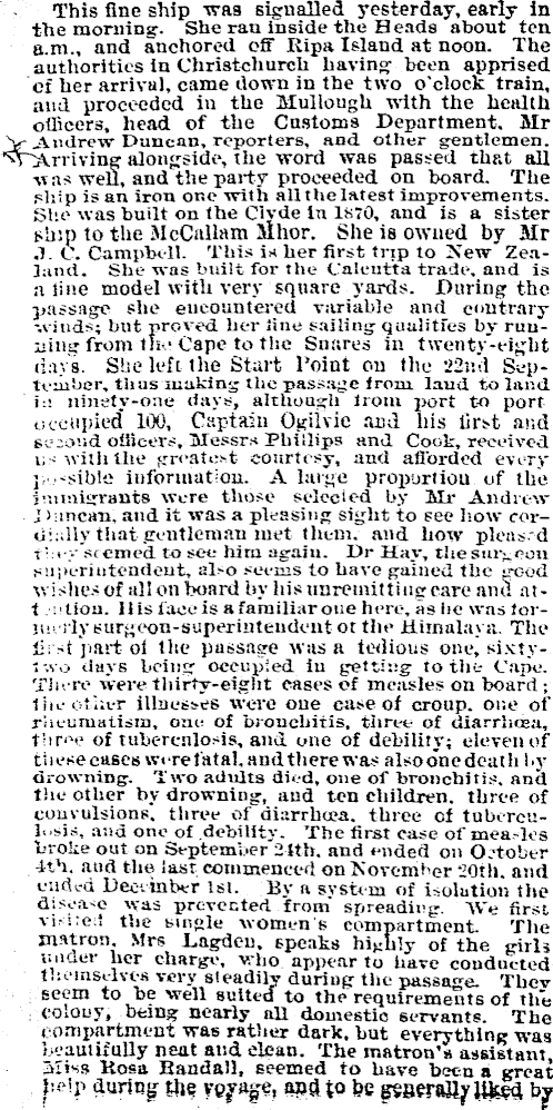 Papers Past | Newspapers | Press | 28 December 1874 | THE ARRIVAL OF ...