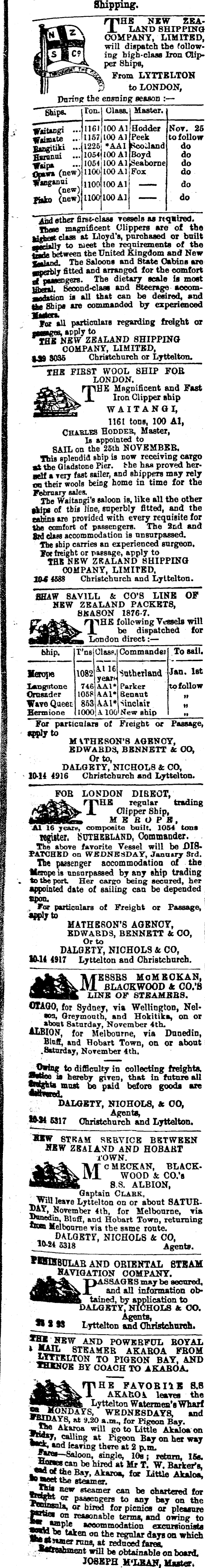 Papers Past Newspapers Press 28 October 1876 Page 1 Advertisements Column 1