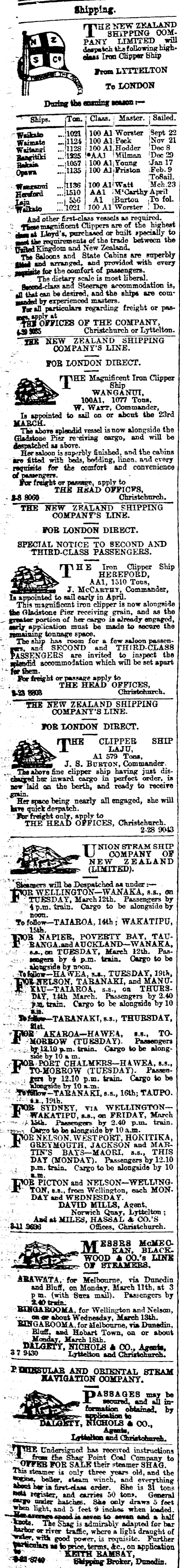 Papers Past Newspapers Press 11 March 1878 Page 1 Advertisements Column 1